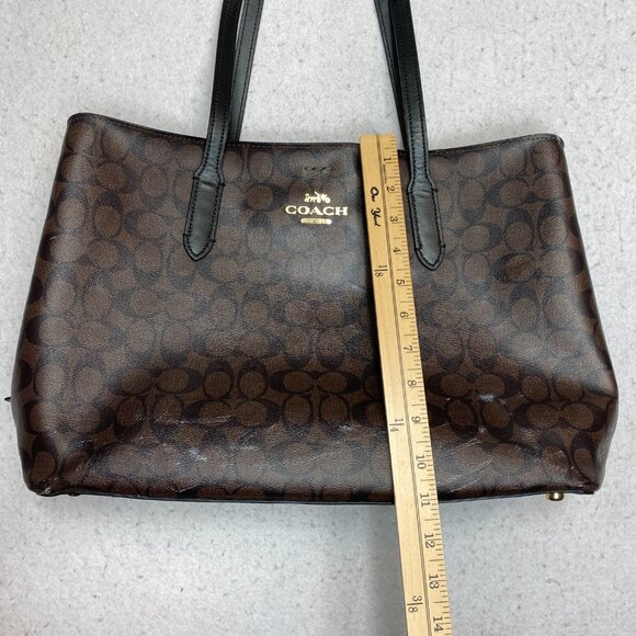 Coach F79987 Signature Monogram Tote Bag Brown Large Carryall Zipper Purse - Picture 6 of 16
